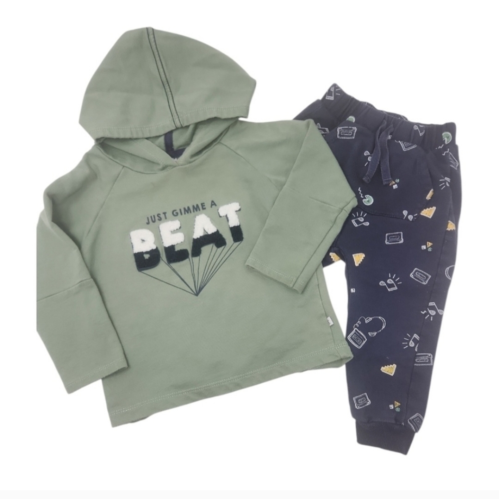 Jogger + Hoodie Set 2T Green Petit Lem Gimme A Beat Cotton
